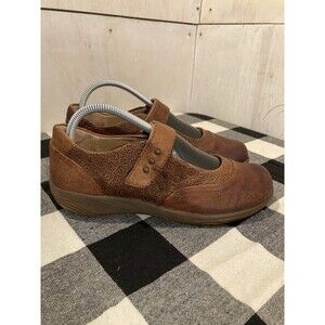 Halsa Womens Aloe Mary Jane Comfort Shoe Brown Embossed Leather Lagenlook Sz 8